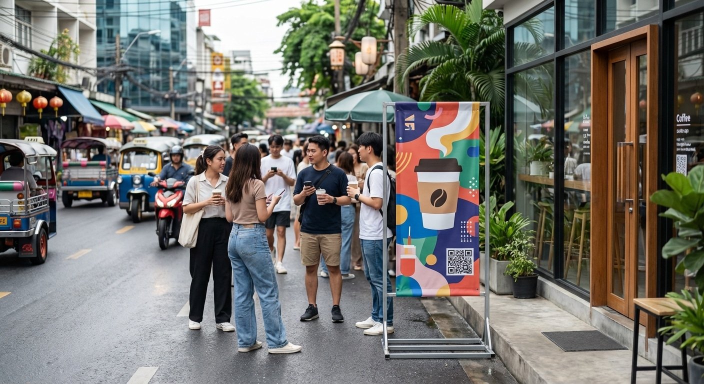 การตลาด O2O ปี 2026! ดึงคนเข้าร้านด้วยป้ายไวนิลและสแตนดี้ - 2026-o2o-marketing-vinyl-standee