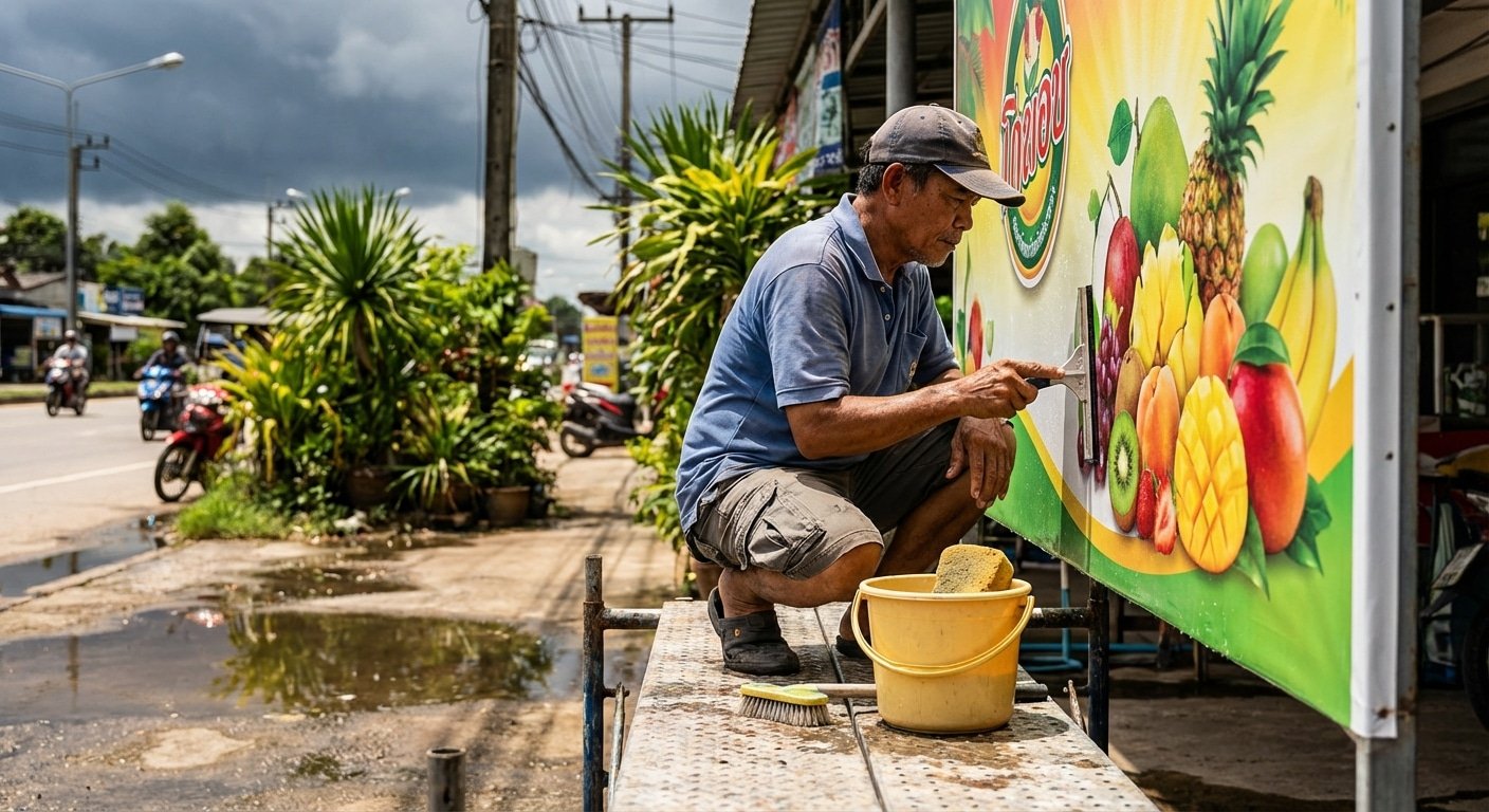ทริคดูแลป้ายโฆษณา 2026! รับมือแดดเมืองไทยให้สีสดทนนาน - 2026-outdoor-sign-maintenance