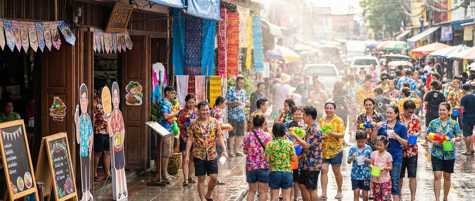 สงกรานต์ 2026: ทริคใช้ป้ายโฆษณาและเมนูดึงลูกค้าหน้าร้าน - 2026-songkran-offline-marketing-print