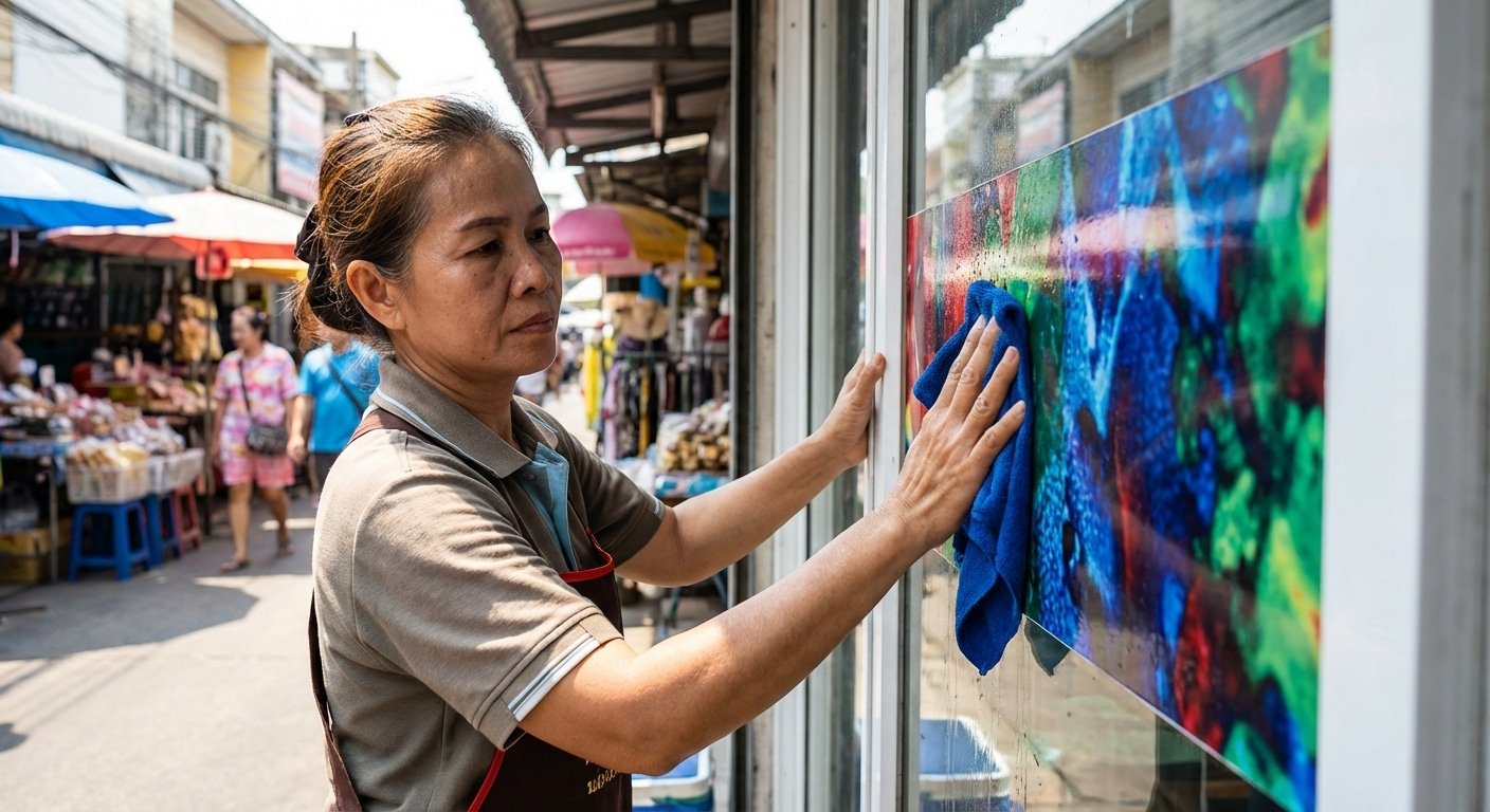 วิธีดูแลป้ายไวนิลและสติ๊กเกอร์หน้าร้าน ให้สีสดทนแดดทนฝน - care-outdoor-vinyl-sticker-tips