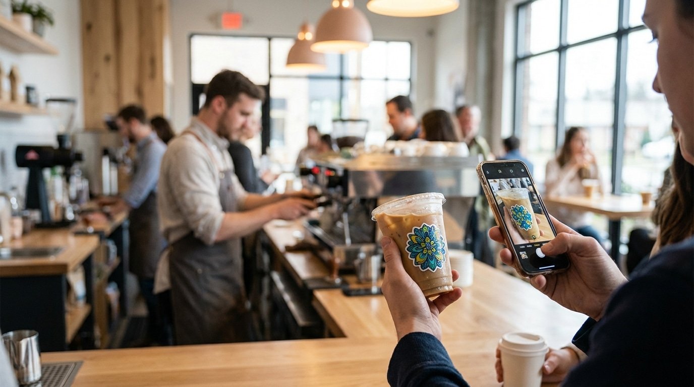 เทคนิคสั่งสติ๊กเกอร์ติดแก้วกาแฟ เพิ่มยอดขายให้ร้านคาเฟ่ - coffee-cup-sticker-printing-tips