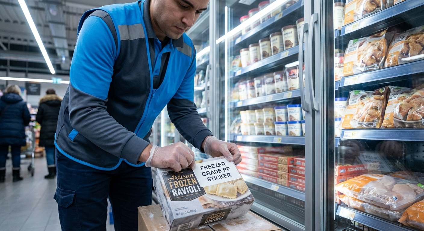 แช่ฟรีซแล้วหลุด? จบปัญหาฉลากลอกด้วย 'สติ๊กเกอร์ PP' กาวห้องเย็น ฉบับปี 2026 - frozen-food-label-pp-sticker-cold-glue-2026