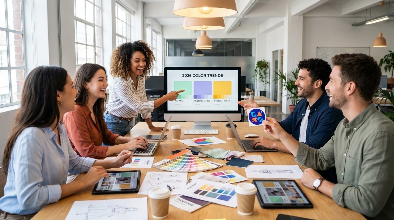 ออกแบบโลโก้และสติ๊กเกอร์ปี 2026 ใช้สีอะไรให้ยอดขายพุ่ง? - logo-sticker-color-trends-2026