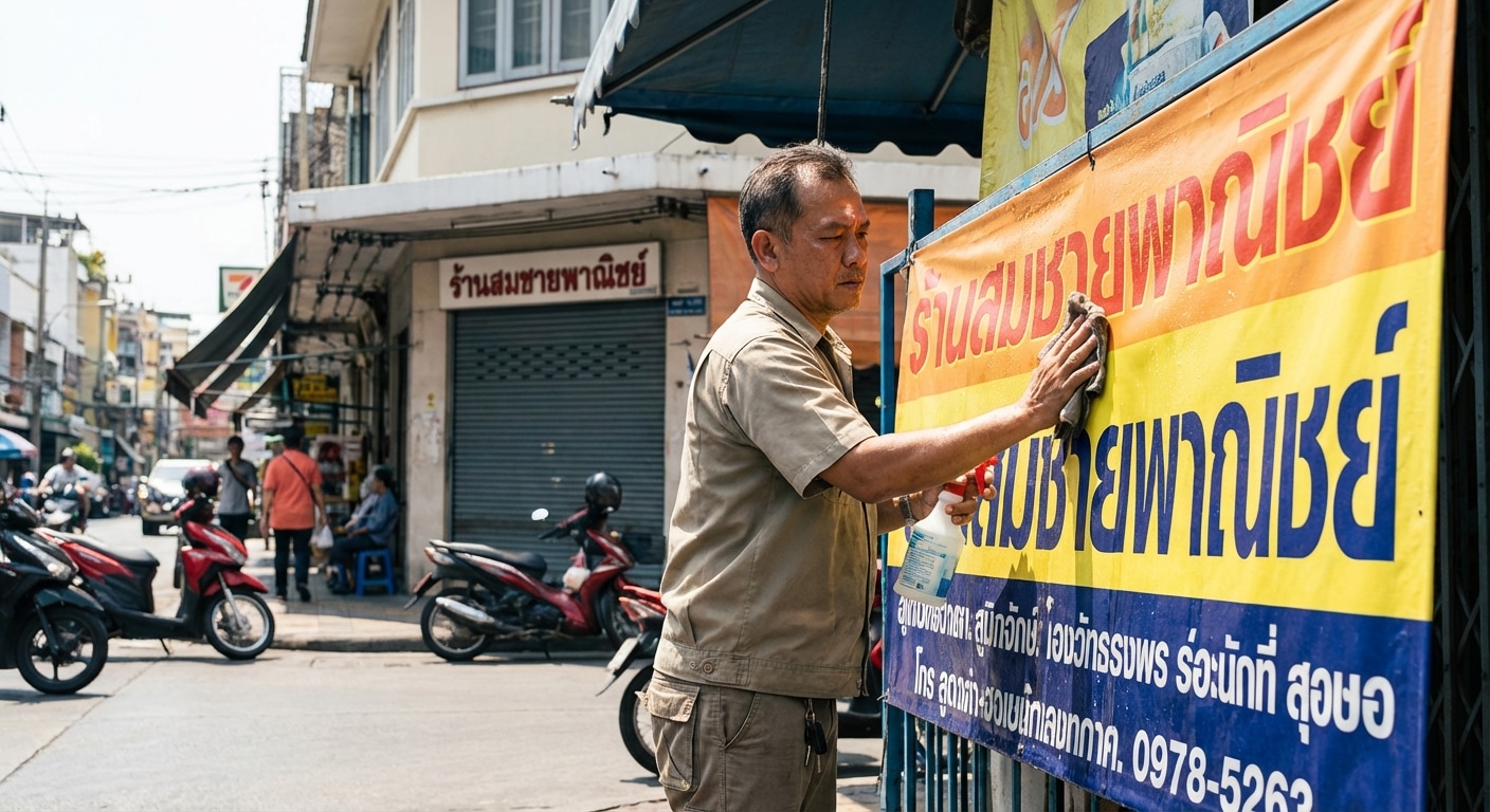ดูแลป้ายโฆษณาและสติ๊กเกอร์ให้สีสดสู้แดด รับซัมเมอร์ 2026 - maintain-outdoor-signage-sticker