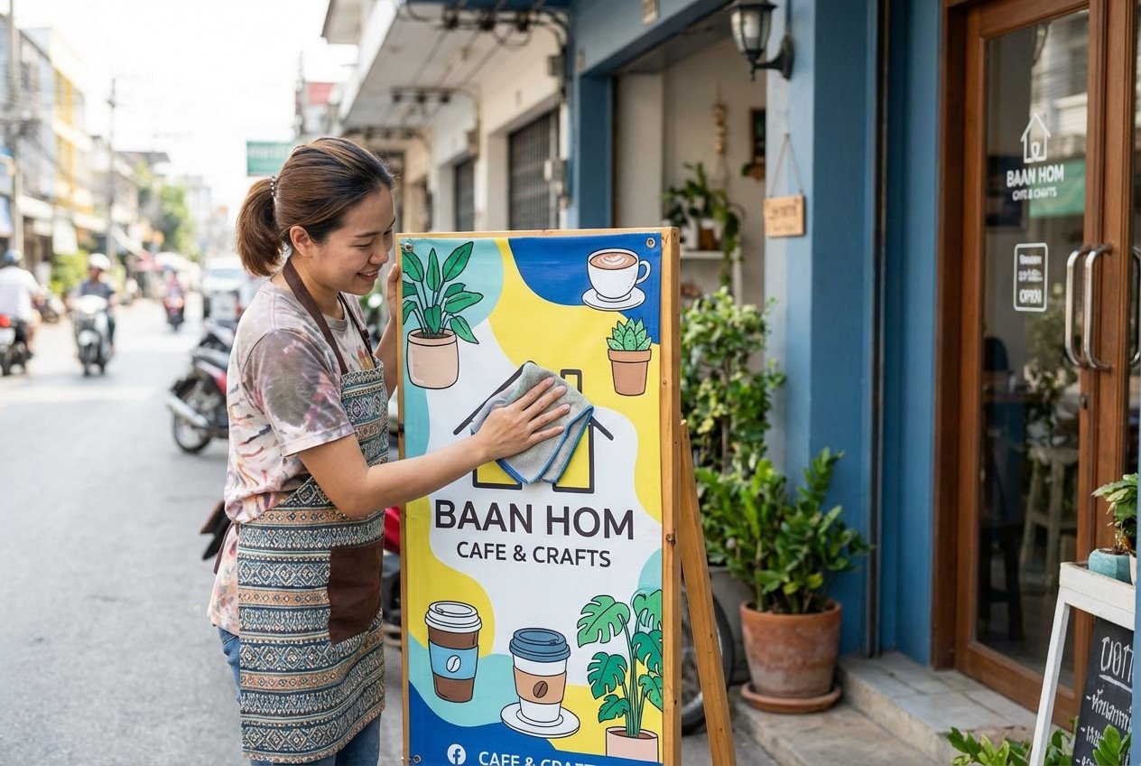 วิธีดูแลป้ายไวนิลหน้าร้าน ให้สีสดทนแดด ยืดอายุการใช้งาน - maintain-outdoor-vinyl-signs