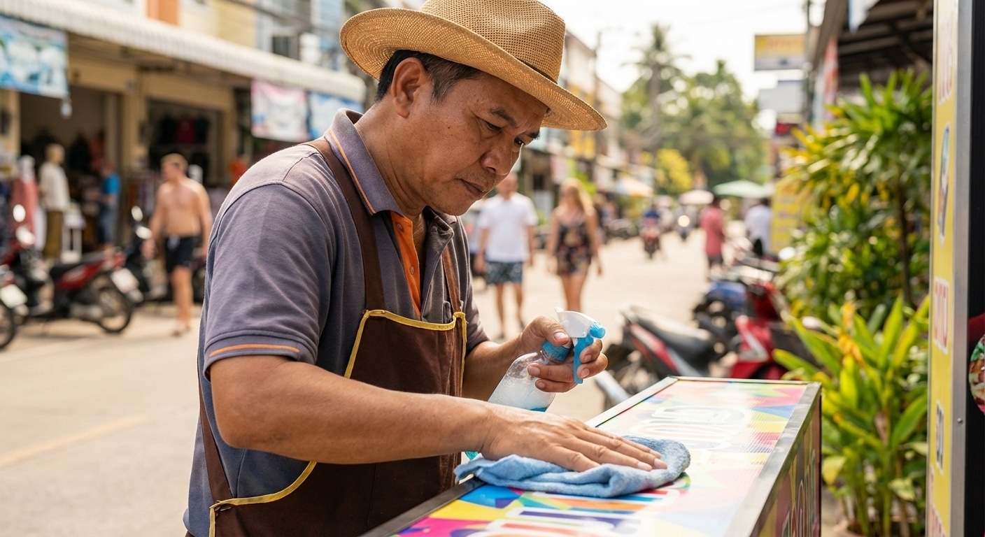 ทริคดูแลป้ายไวนิลและสติ๊กเกอร์หน้าร้าน ให้สีสดทนแดดทนฝน! - maintain-outdoor-vinyl-sticker-sign