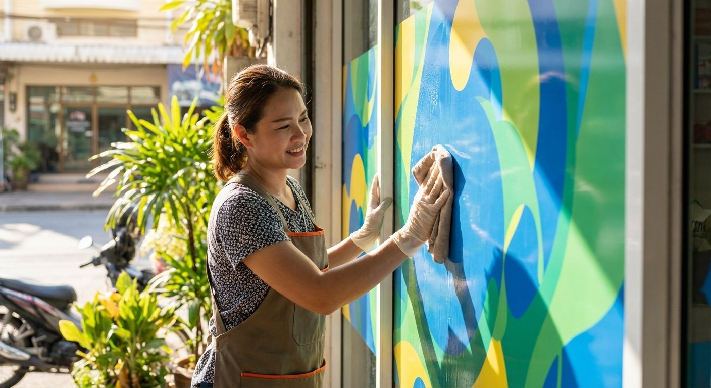 5 วิธีดูแลป้ายไวนิลและสติ๊กเกอร์หน้าร้านให้สีสดทนนาน - maintain-storefront-vinyl-sticker-sign