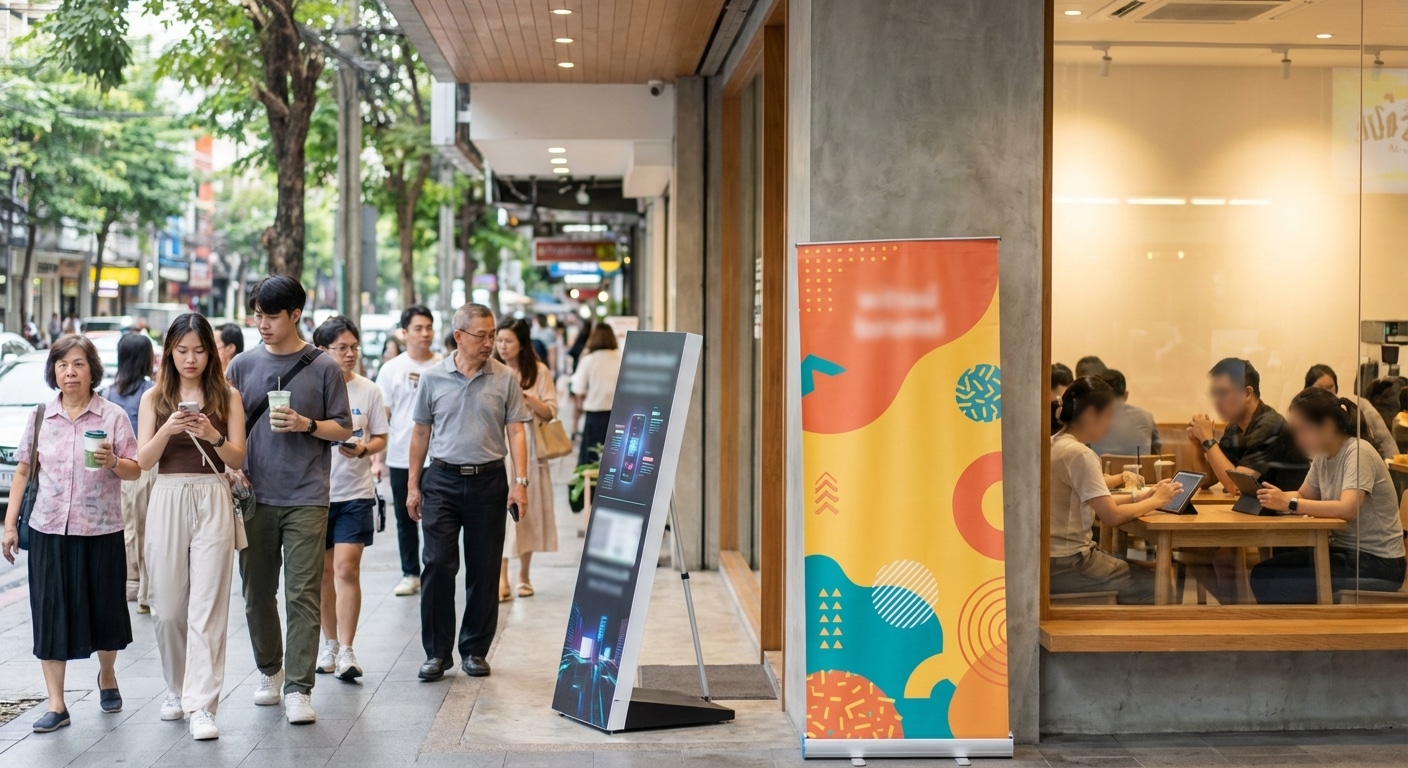 กลยุทธ์ O2O 2026! เชื่อมป้ายโฆษณาหน้าร้านสู่ยอดขายออนไลน์ - o2o-marketing-print-signage-2026