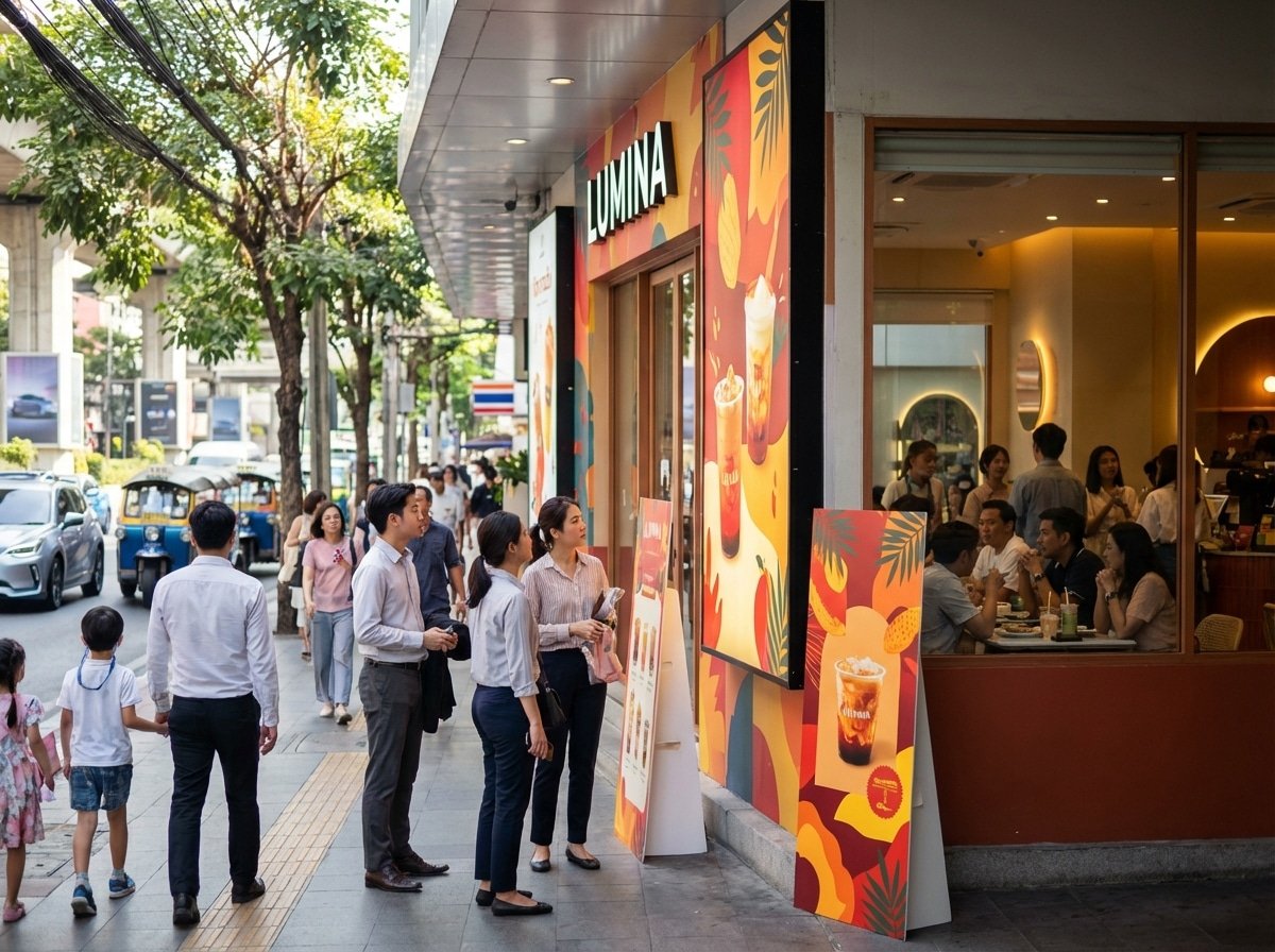 กลยุทธ์ O2O ปี 2026! ดึงลูกค้าเข้าร้านด้วยป้ายไวนิลสุดปัง - o2o-marketing-vinyl-standee-2026