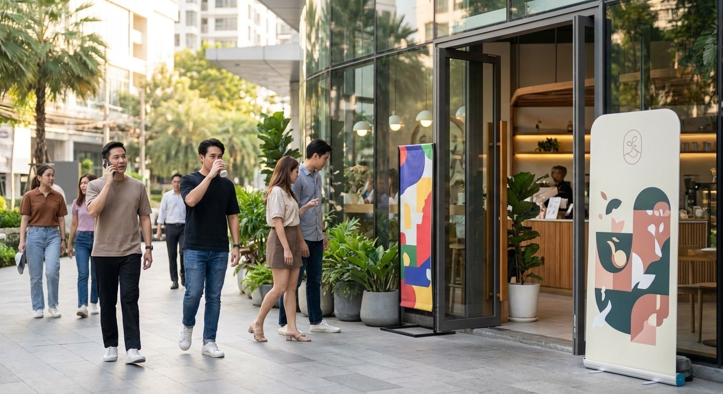 กลยุทธ์ป้ายโฆษณาหน้าร้าน ดึงลูกค้าเข้าร้านฉบับ SME 2026 - offline-marketing-print-strategy
