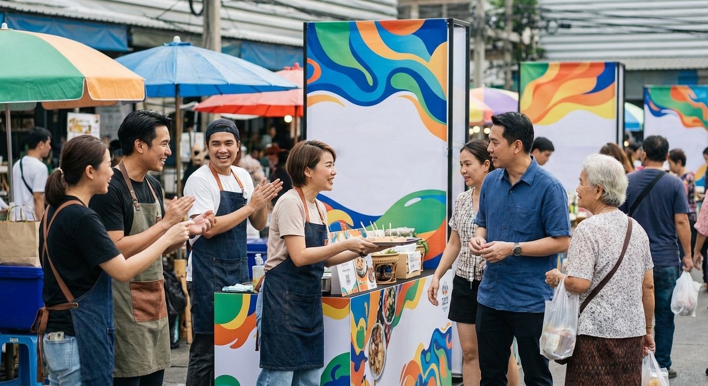 ปั้นยอดขายออฟไลน์ 2026! ดึงดูดลูกค้าด้วยป้ายไวนิลและสแตนดี้ - offline-marketing-vinyl-standee