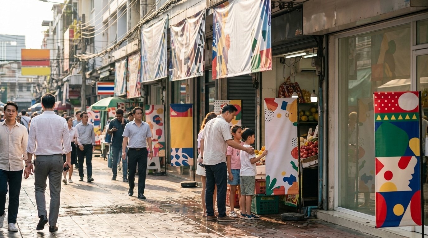 สื่อพิมพ์ 2026: ทำไมป้ายโฆษณาออฟไลน์กลับมาโตยุคดิจิทัล - offline-signage-trend-printing-2026