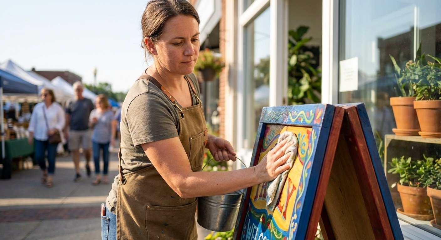 วิธีทำความสะอาดและดูแลป้ายโฆษณาหน้าร้าน ให้สีสดทนทาน - outdoor-sign-sticker-maintenance