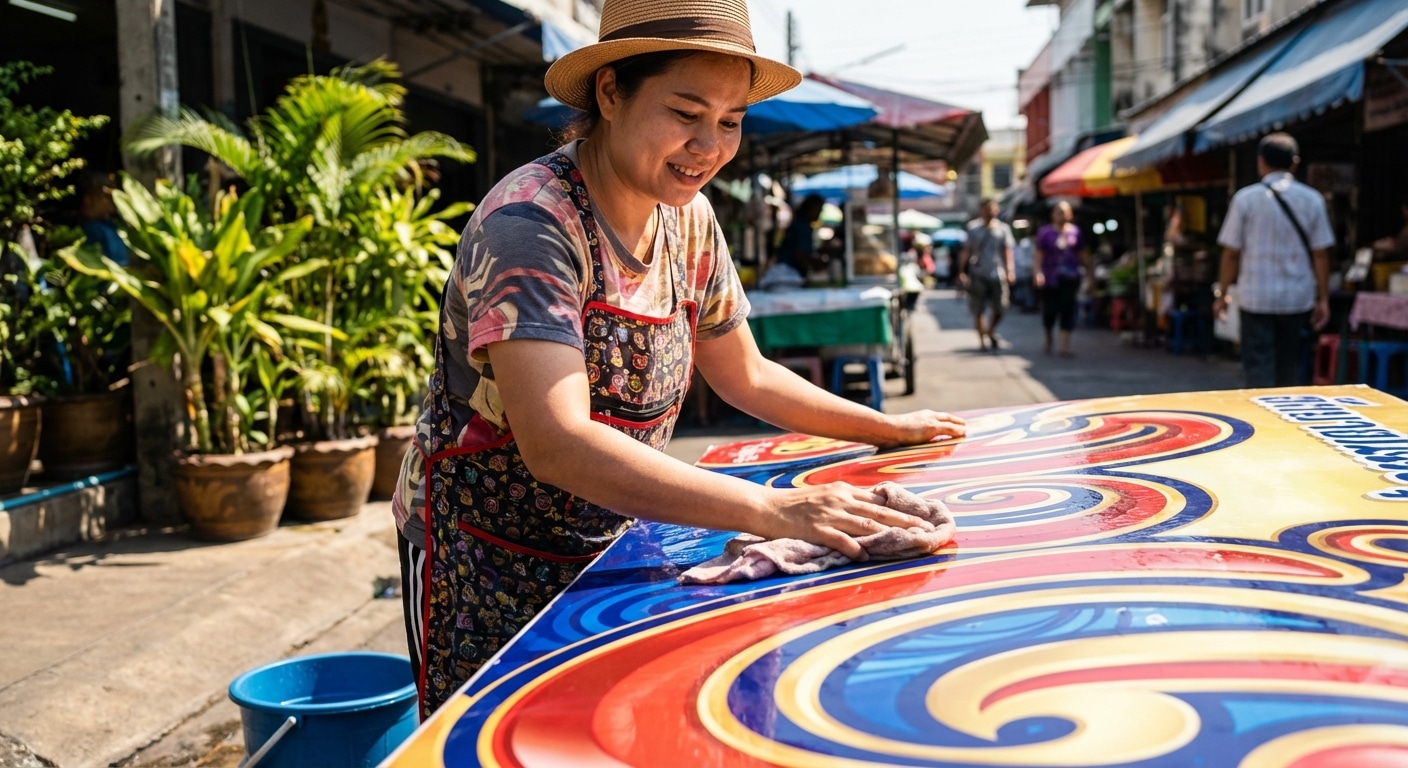 วิธีดูแลป้ายไวนิลและสติ๊กเกอร์หน้าร้านให้สีสดสู้แดด - outdoor-sign-sticker-maintenance