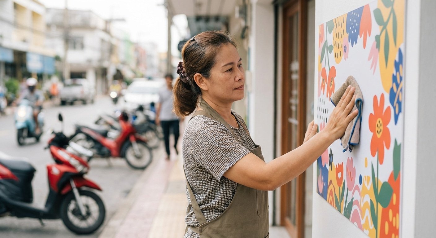 วิธีดูแลป้ายไวนิลและสติ๊กเกอร์หน้าร้านให้อยู่ทน สีสด ไม่ซีด - outdoor-sign-sticker-maintenance