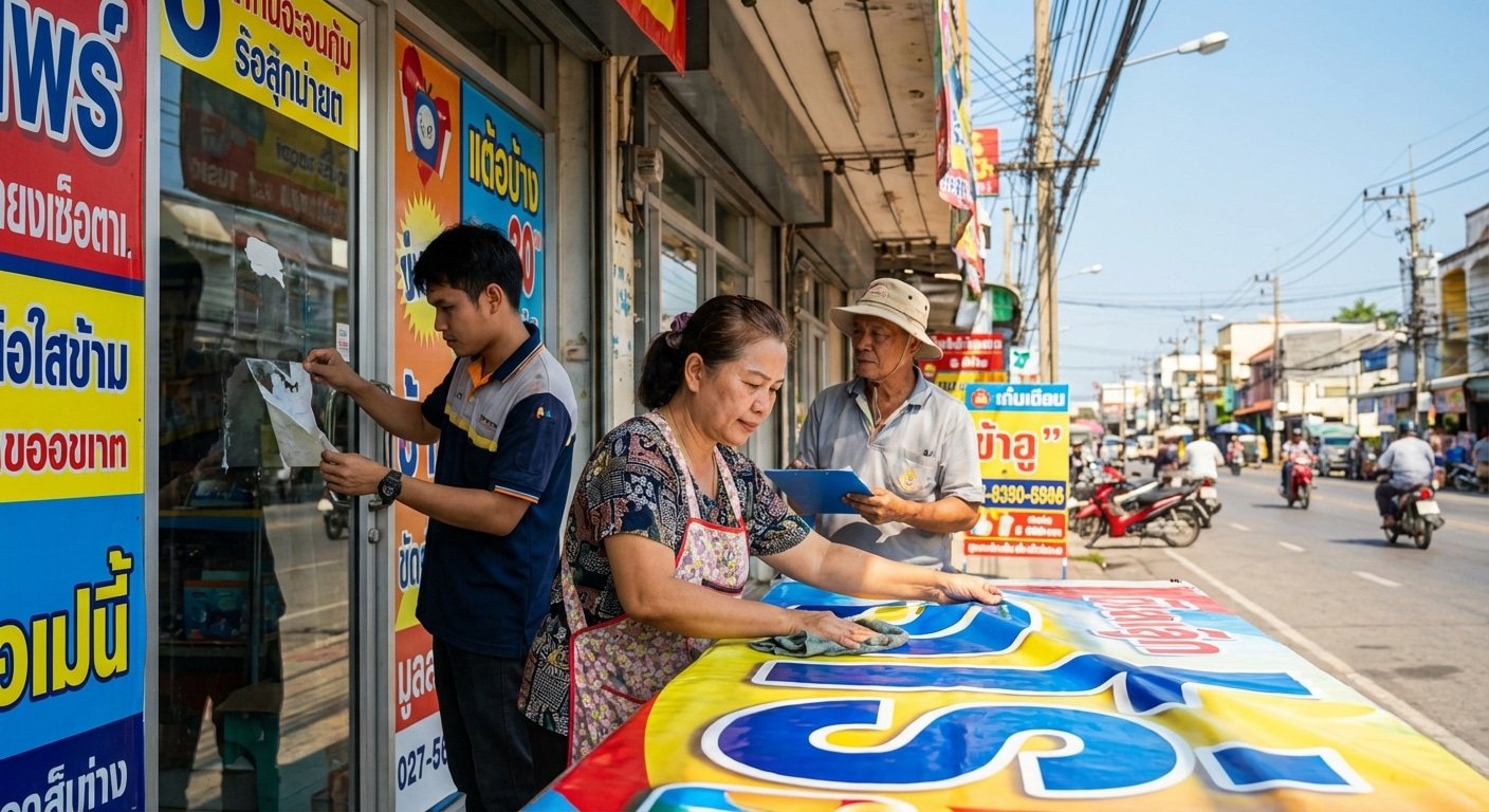 ทริคดูแลป้ายไวนิลและสติ๊กเกอร์ให้สีสดทนแดดทนฝนยาวนาน - outdoor-sign-sticker-maintenance