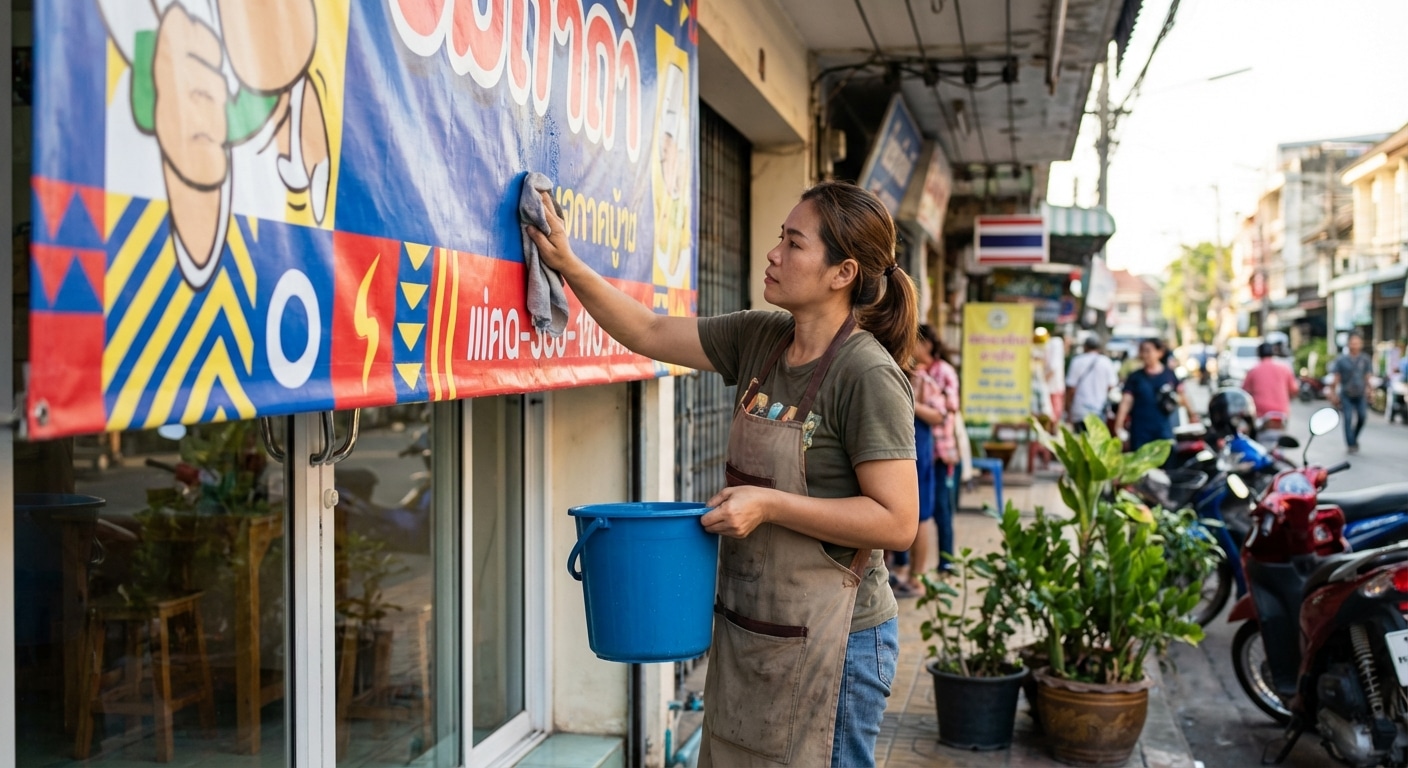 วิธีดูแลป้ายไวนิลและป้ายโฆษณา ให้สีสดทนแดดทนฝน - outdoor-sign-vinyl-maintenance
