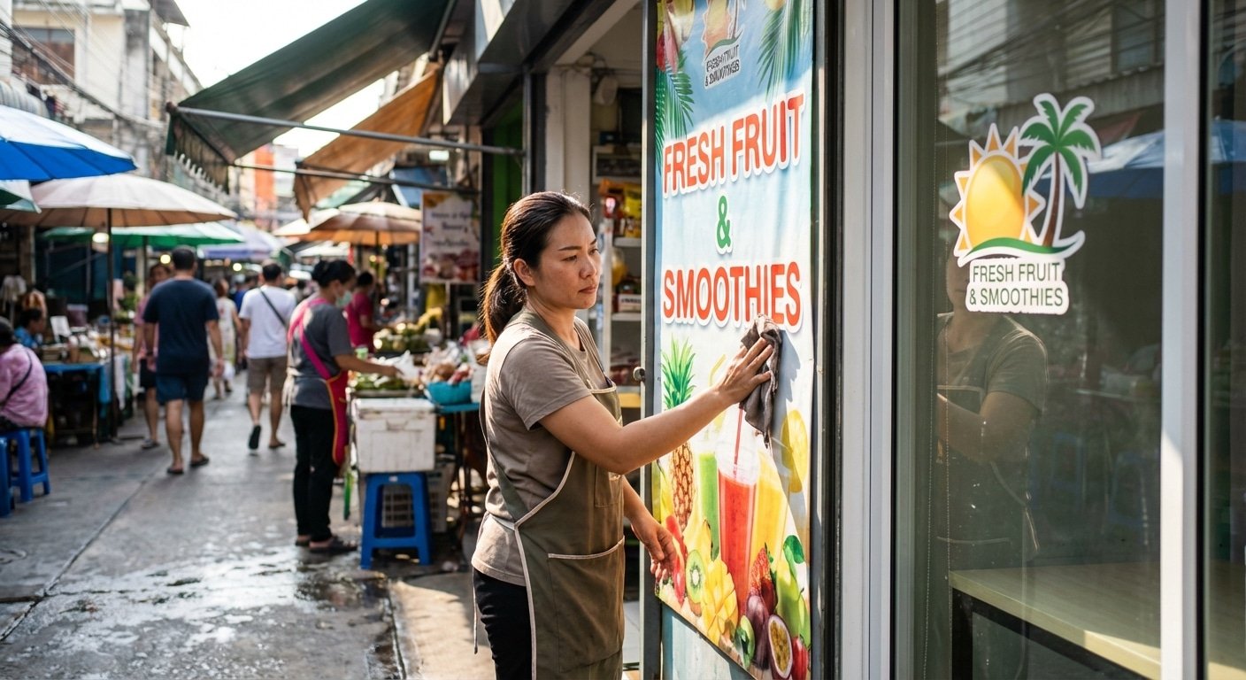 เทคนิคดูแลป้ายไวนิลและสติ๊กเกอร์กลางแจ้งให้สีสดทนนาน 2026 - outdoor-signage-maintenance-tips