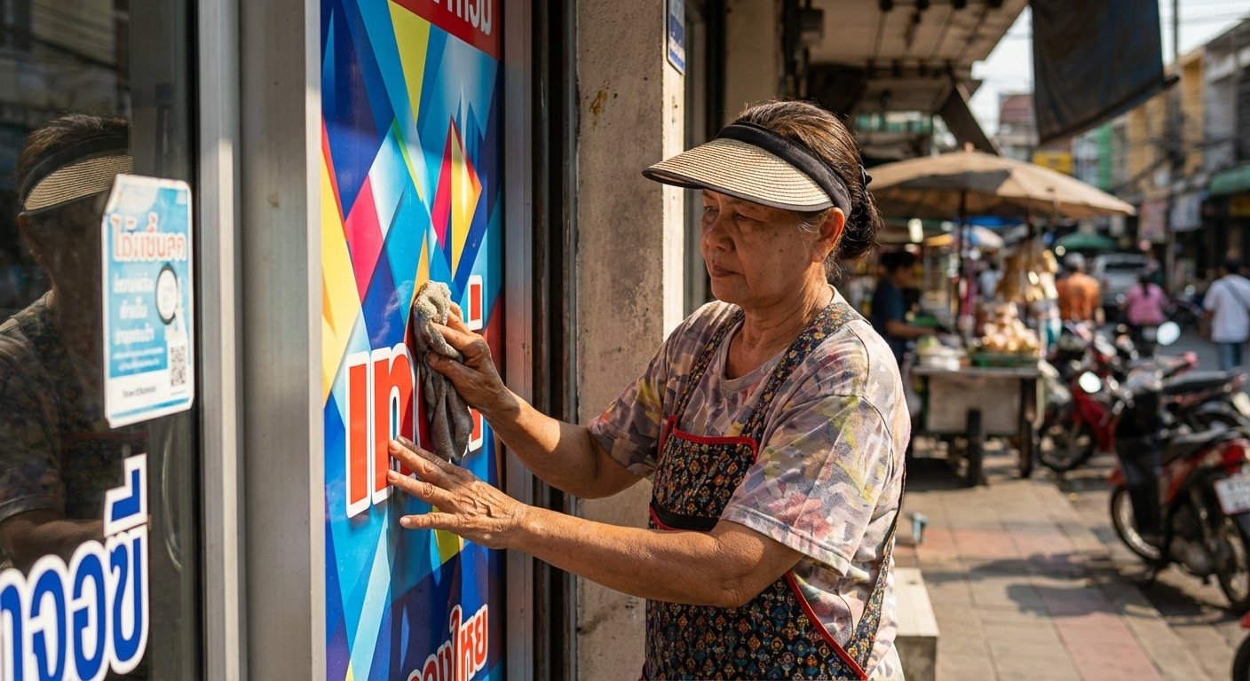 เคล็ดลับดูแลป้ายไวนิลและสติ๊กเกอร์หน้าร้านให้สีสดทนแดด - outdoor-signage-maintenance-tips
