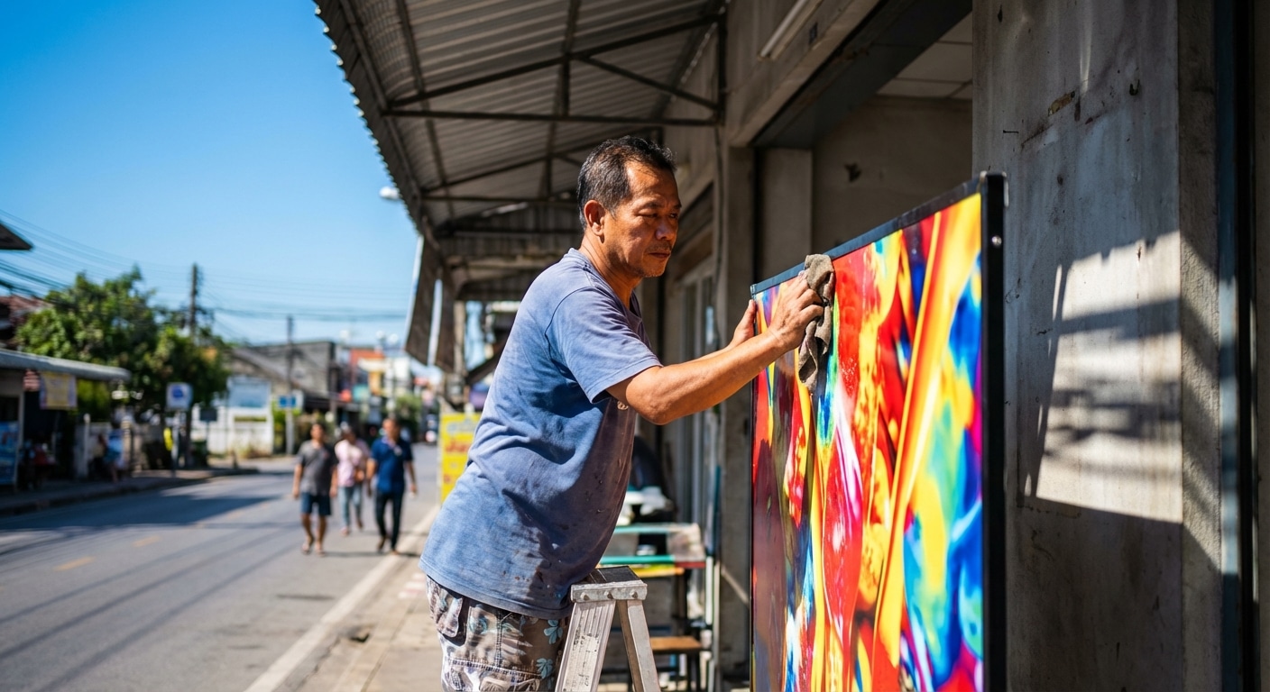 ป้ายหน้าร้านเก่าเร็ว? 5 วิธีดูแล 'ไวนิล-กล่องไฟ' ให้สีสด สู้แดดปี 2026 - outdoor-signage-maintenance-tips-extend-lifespan