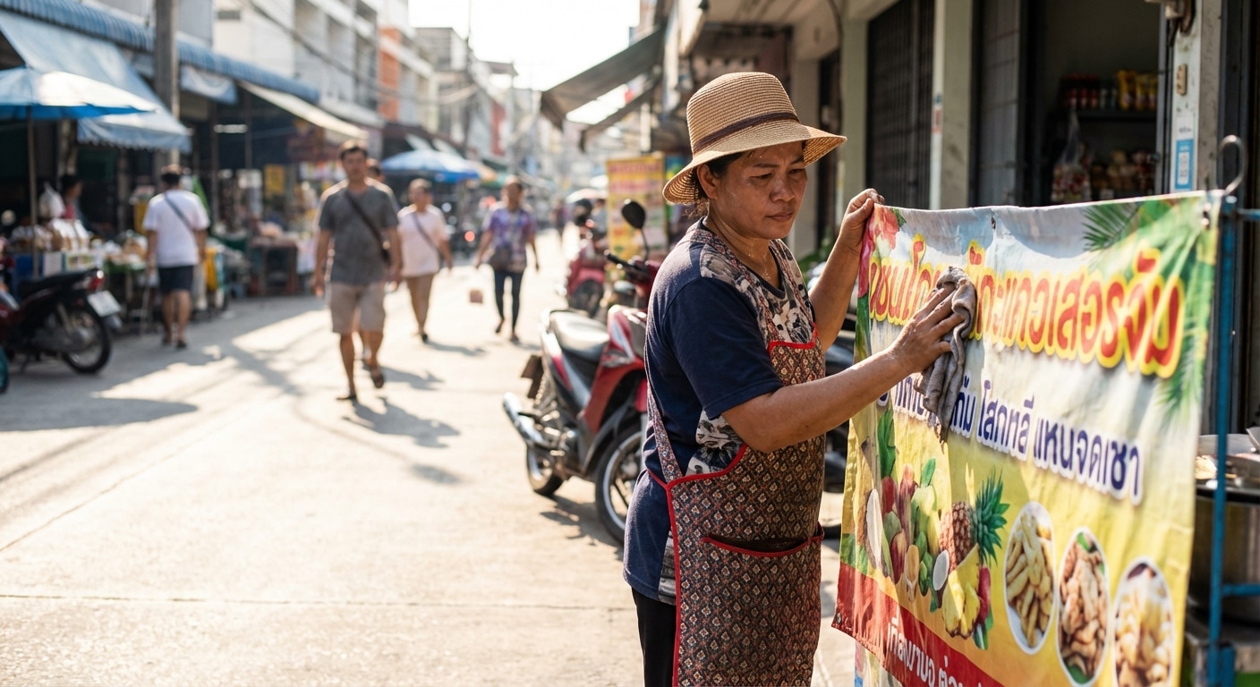 แดดแรงปี 2026! 5 วิธีดูแล 'ป้ายไวนิล' หน้าร้านให้สีสด ไม่ซีดจาง - outdoor-signage-maintenance-tips-hot-weather-2026