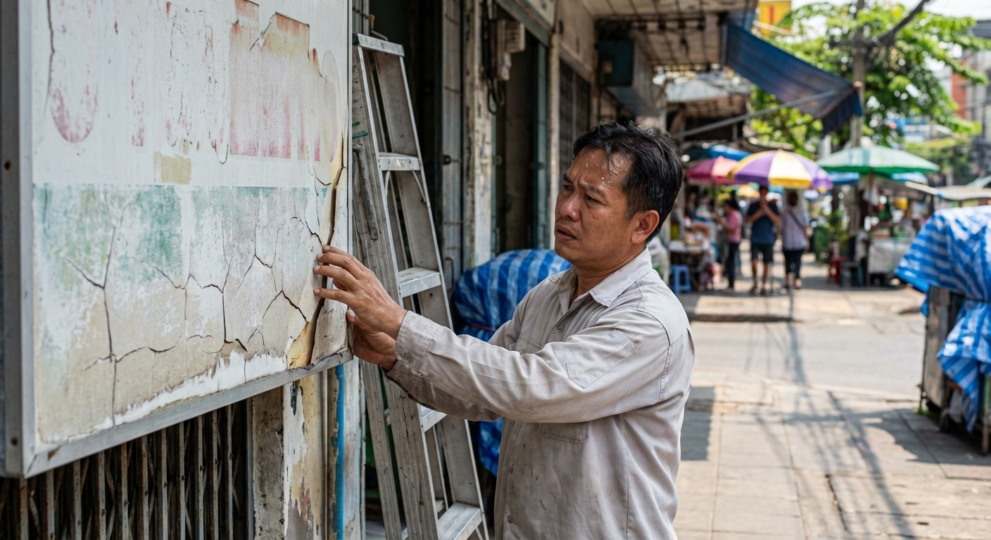 แดดแรงปี 2026 ทำป้ายซีดไว! 5 วิธีดูแล 'ป้ายไวนิล-กล่องไฟ' ให้อยู่ทน ไม่กรอบแตก - outdoor-signage-maintenance-tips-summer-2026