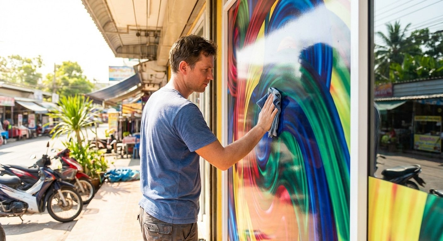 ทริคดูแลป้ายไวนิล-สติ๊กเกอร์หน้าร้านให้สีสดรับซัมเมอร์ 2026 - outdoor-signage-maintenance-tips