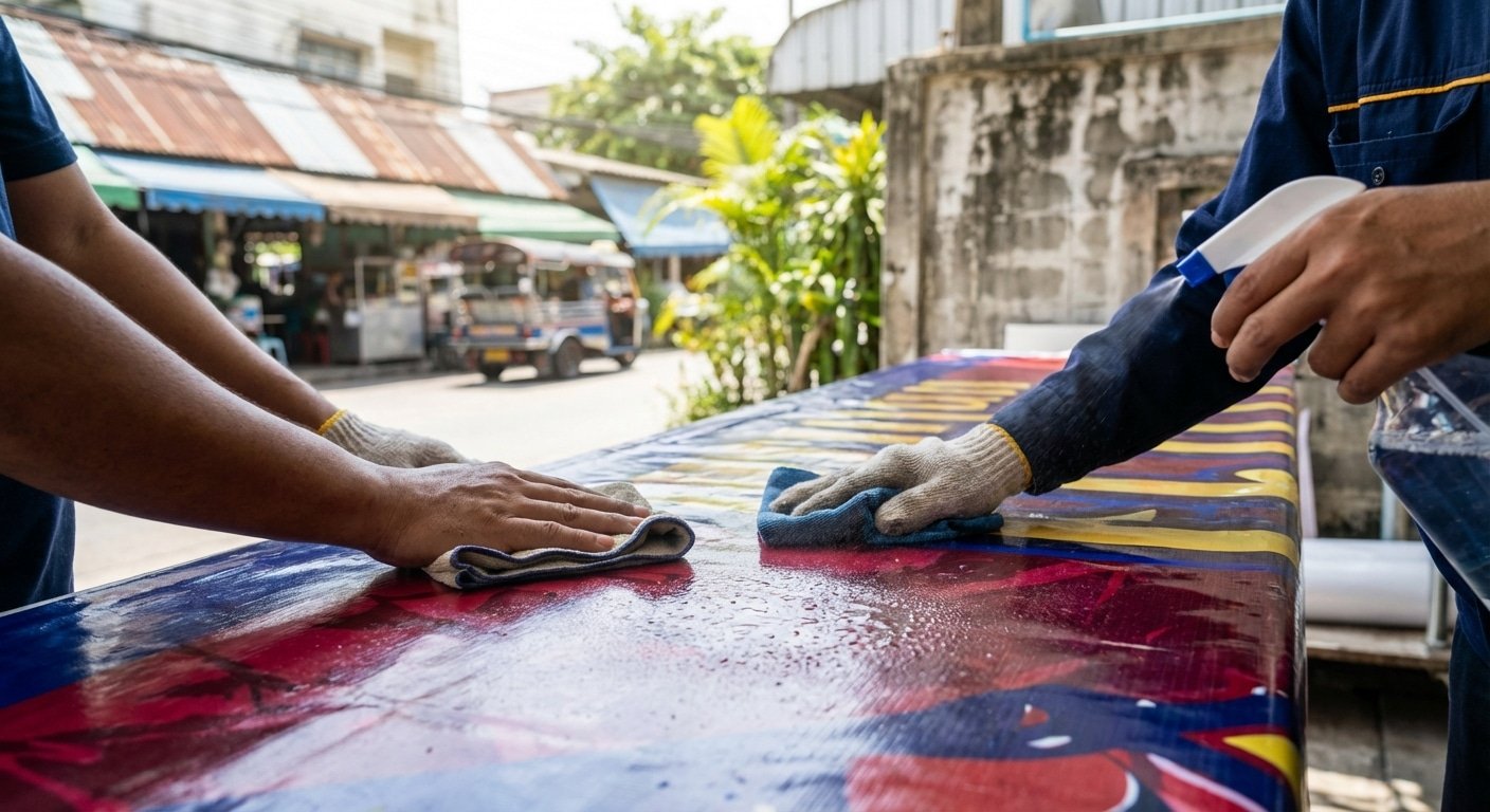 เทคนิคดูแลป้ายโฆษณา-สติ๊กเกอร์ให้สีสดทนแดดทนฝน - outdoor-signage-sticker-maintenance