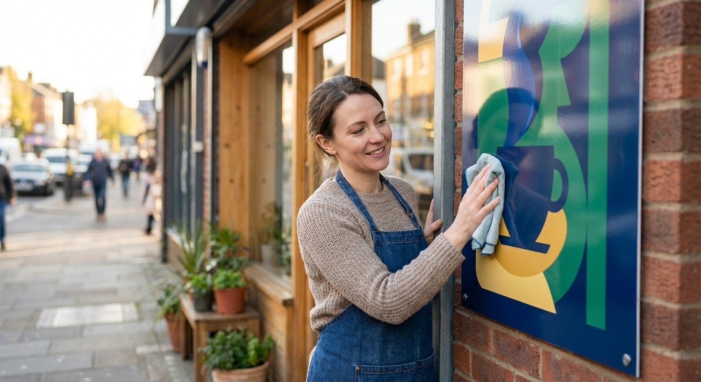 ทริคดูแลป้ายไวนิลและสติ๊กเกอร์หน้าร้าน ให้สีสดทนนานสู้แดด - outdoor-signage-sticker-maintenance