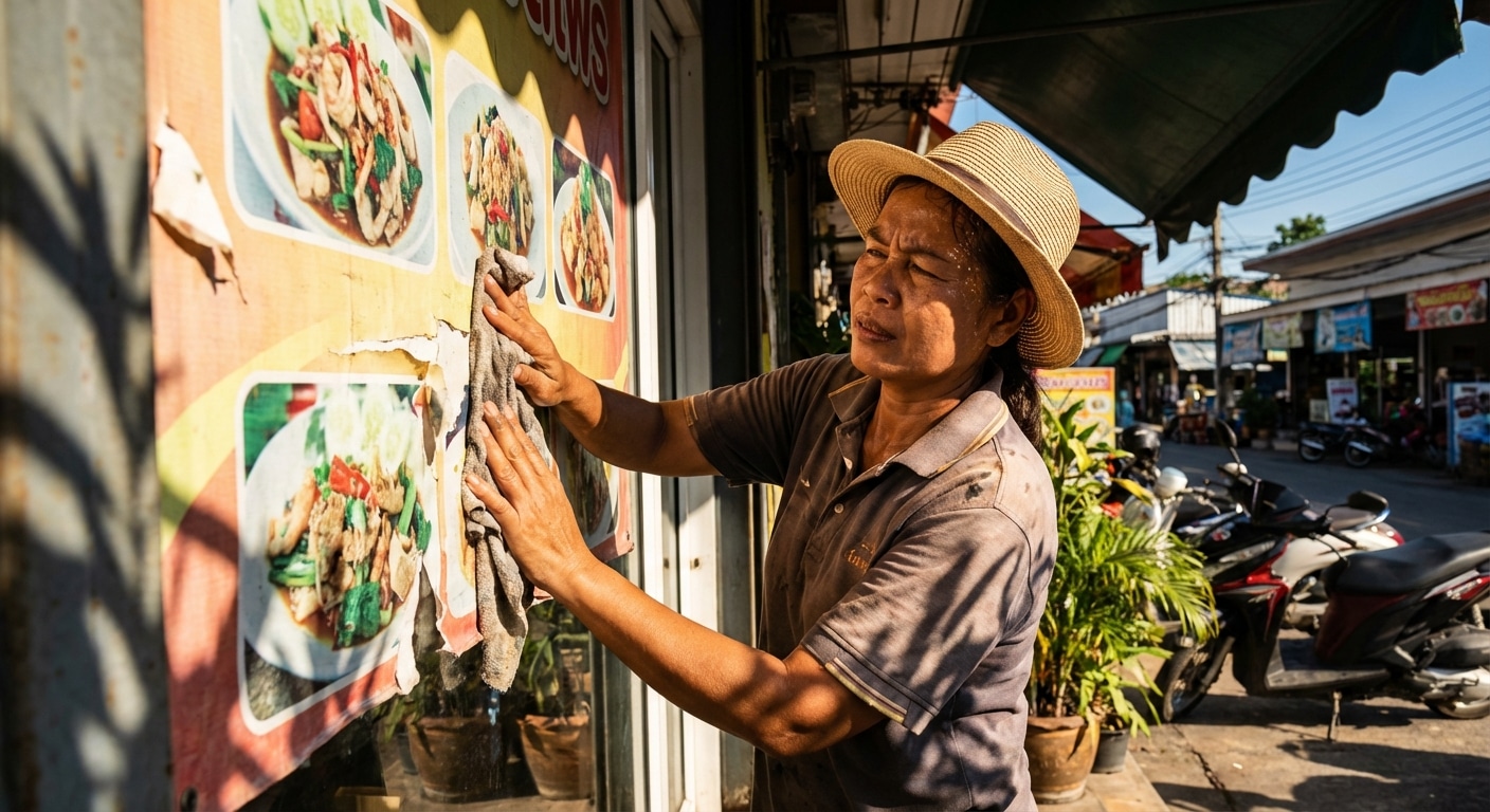 วิธีดูแลป้ายโฆษณาและสติ๊กเกอร์ให้สีสดทนแดดเมืองไทย - outdoor-signage-sticker-maintenance