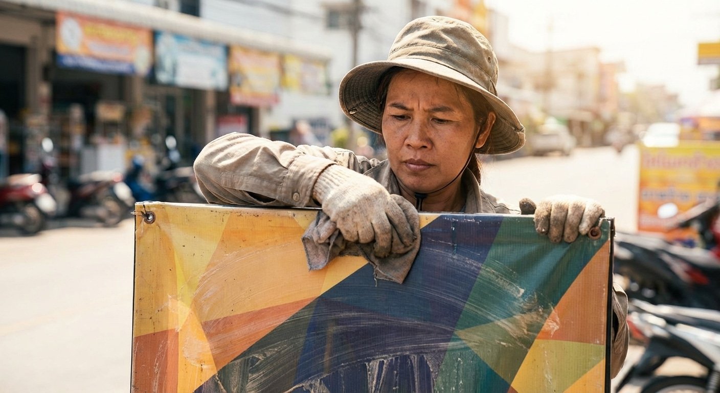 ป้ายซีดก่อนเวลา? วิธีดูแล 'ป้ายไวนิลและกล่องไฟ' ให้สีสดทนนาน ท้าแดดเมืองไทยปี 2026 - outdoor-signage-vinyl-maintenance-tips-2026