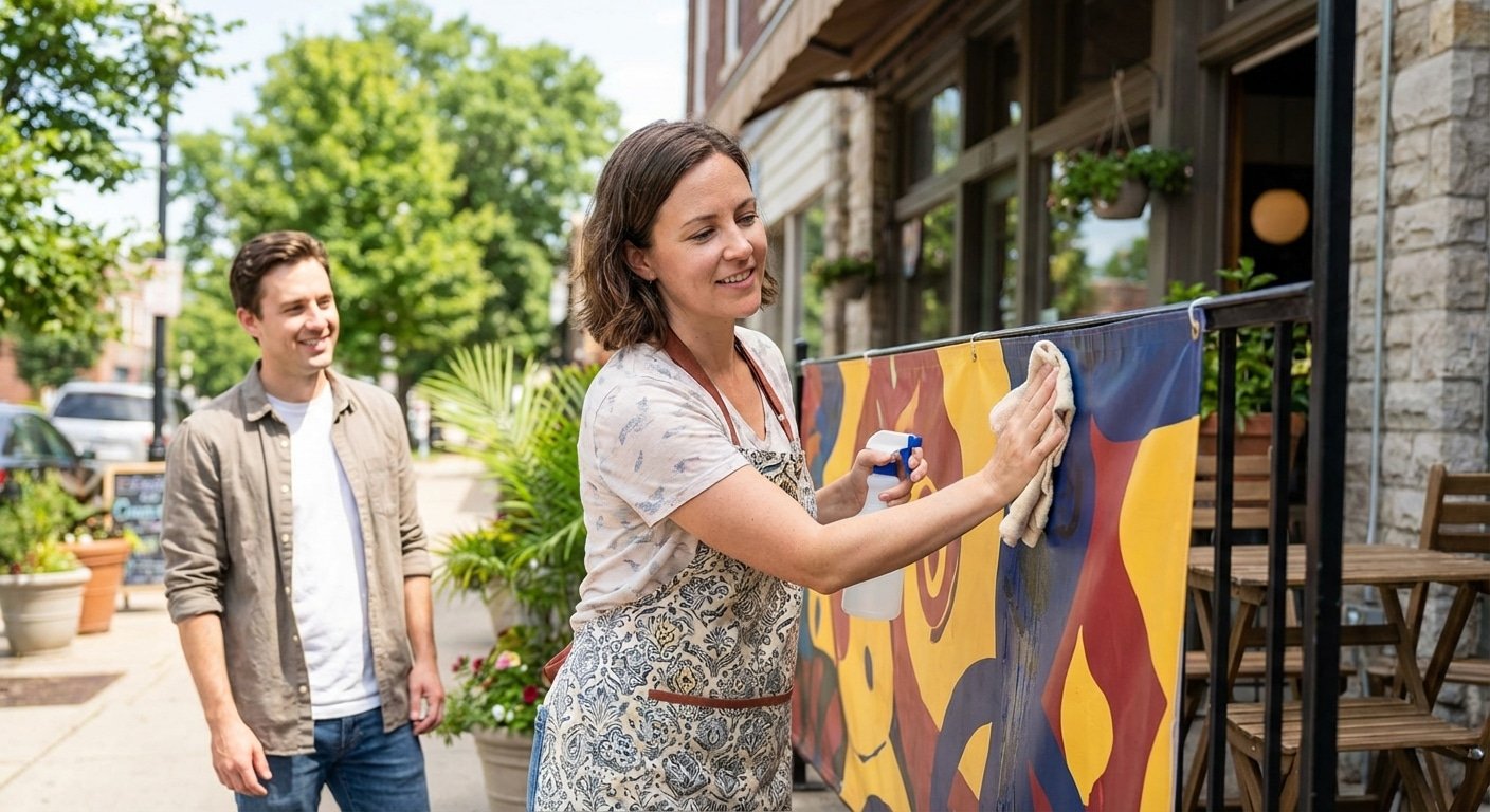 วิธีดูแลป้ายไวนิลให้สีสดทนแดด ไม่ซีดจาง รับซัมเมอร์ - outdoor-vinyl-banner-maintenance