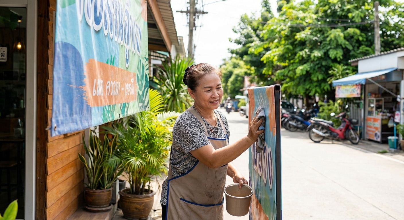 เคล็ดลับดูแลป้ายไวนิลหน้าร้าน ให้สีสดทนแดดทนฝน - outdoor-vinyl-banner-maintenance