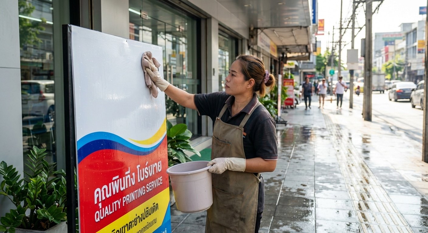 วิธีดูแลป้ายโฆษณาไวนิลให้สีสดทนแดดฝน ฉบับปี 2026 - outdoor-vinyl-sign-maintenance