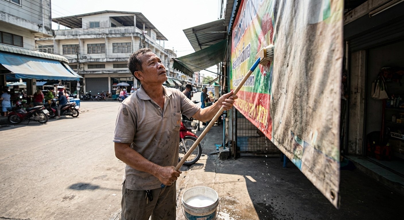 แดดแรงจัด! 4 วิธีดูแล 'ป้ายไวนิล' หน้าร้อน 2026 ไม่ให้สีซีด-กรอบแตกก่อนเวลา - outdoor-vinyl-signage-maintenance-summer-tips