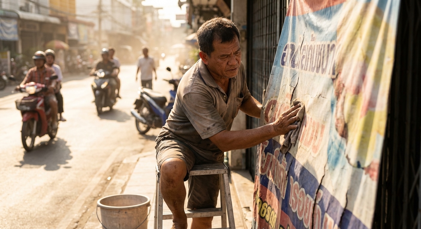 แดดแรงปี 2026 ทำป้ายซีด! วิธีดูแล 'ป้ายไวนิล' ให้สีสดทนนาน - outdoor-vinyl-signage-maintenance-sun-protection-2026