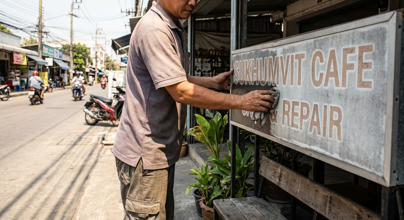 ป้ายซีดไว? 5 ทริคดูแล 'ไวนิลหน้าร้าน' ให้สีสดสู้แดดปี 2026 - outdoor-vinyl-signage-maintenance-tips-2026