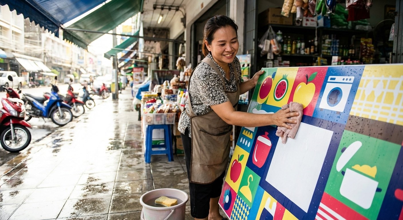 วิธีดูแลป้ายไวนิลและสติ๊กเกอร์หน้าร้านให้สีสดทนแดดทนฝน - outdoor-vinyl-sticker-maintenance