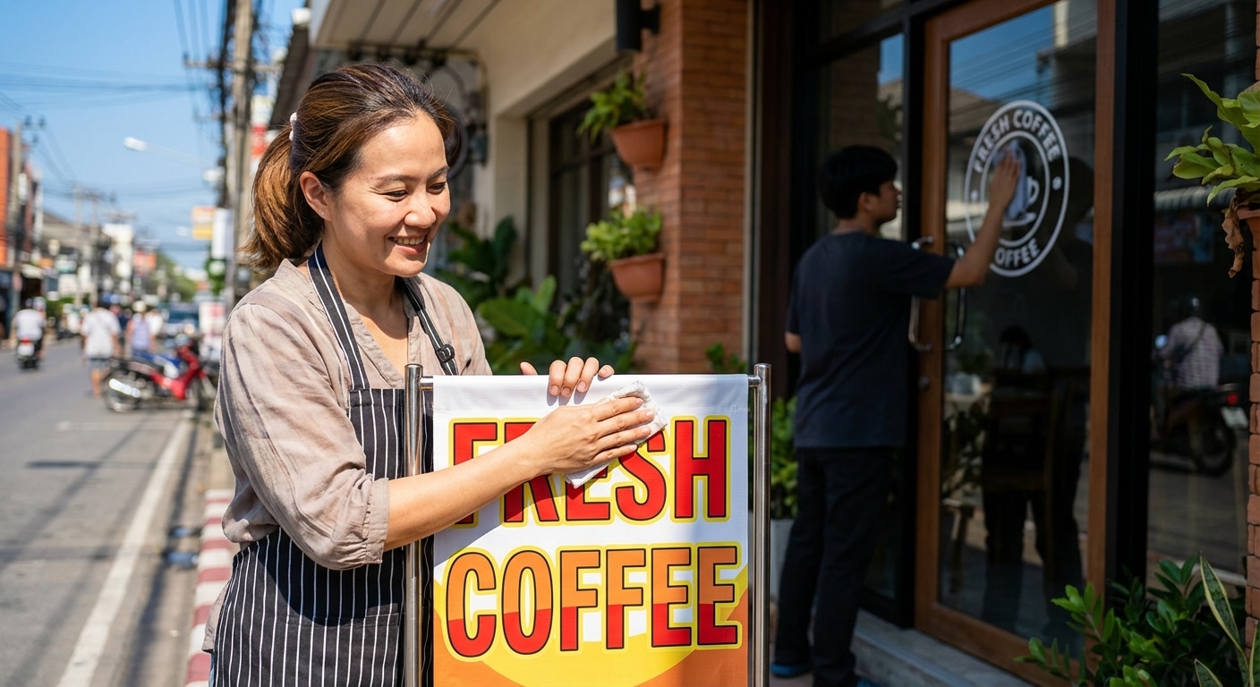 วิธีดูแลป้ายไวนิลและสติ๊กเกอร์ติดกระจกให้อยู่ทน สีไม่ซีด - outdoor-vinyl-sticker-maintenance