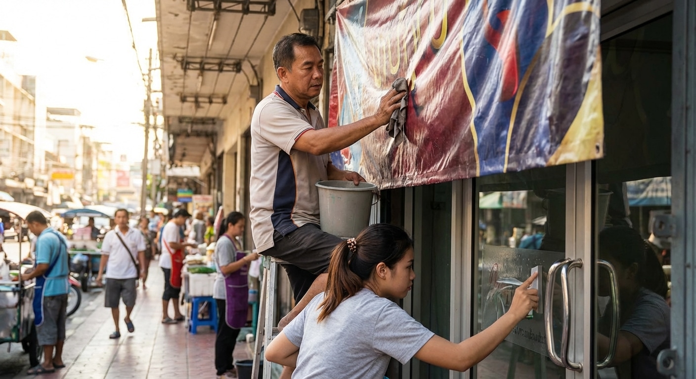 วิธีดูแลป้ายไวนิลและสติ๊กเกอร์ติดกระจก ให้อึดทนแดดทนฝน - outdoor-vinyl-sticker-maintenance