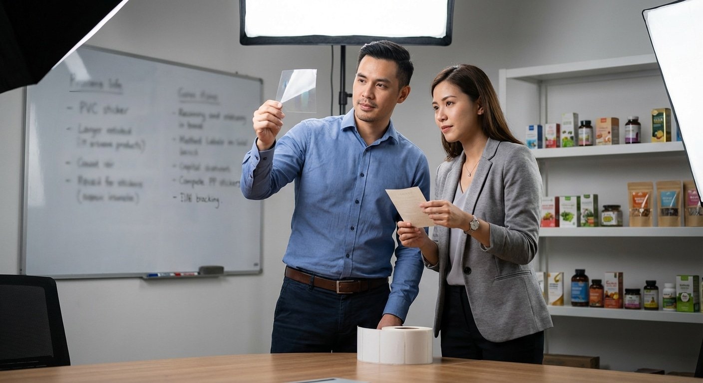 รู้ก่อนพิมพ์! สติ๊กเกอร์ PP PVC กระดาษ ต่างกันอย่างไร? - pp-pvc-paper-sticker-guide