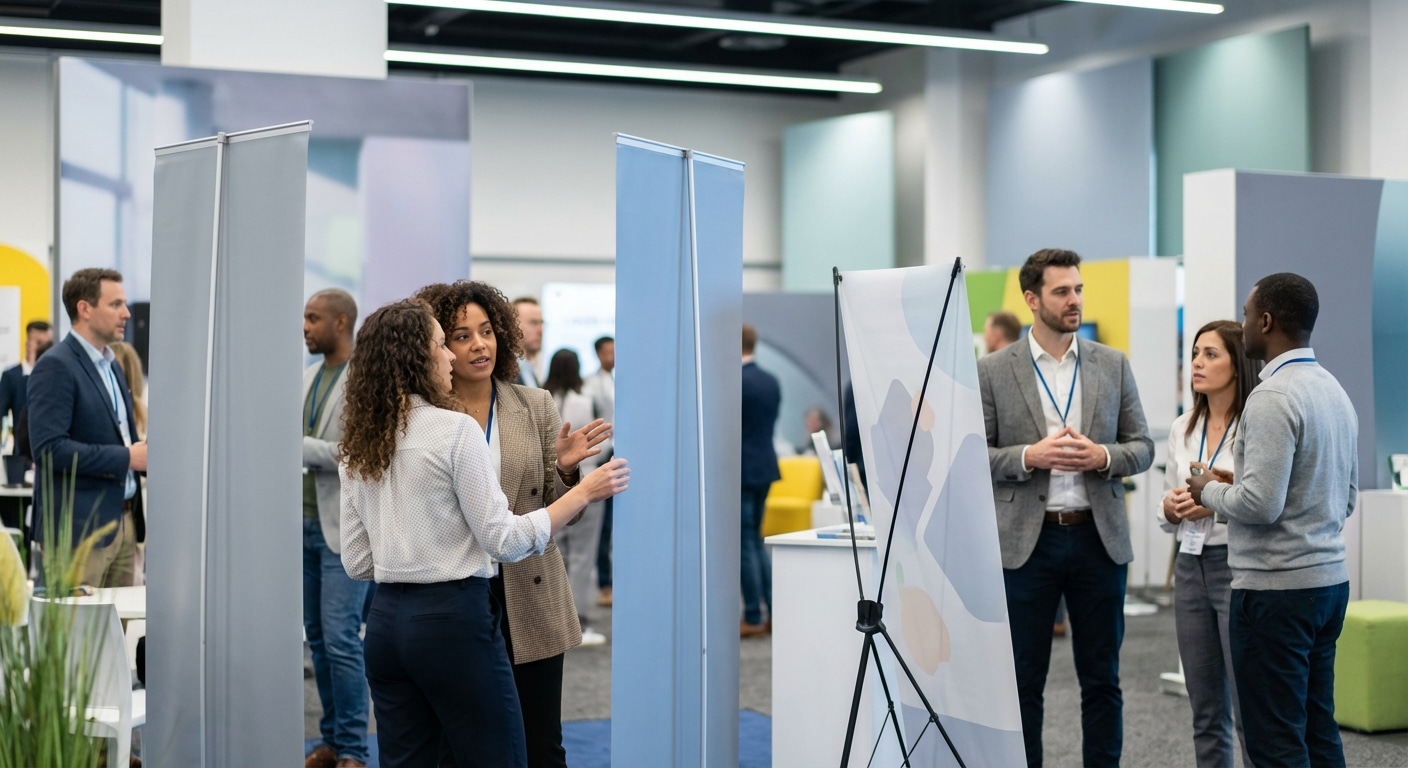 ออกบูธ 2026 ต้องมี! เทียบชัดๆ 'Roll up vs X-stand' เลือกป้ายตั้งพื้นแบบไหนคุ้มสุด? - roll-up-vs-x-stand-comparison-guide-2026