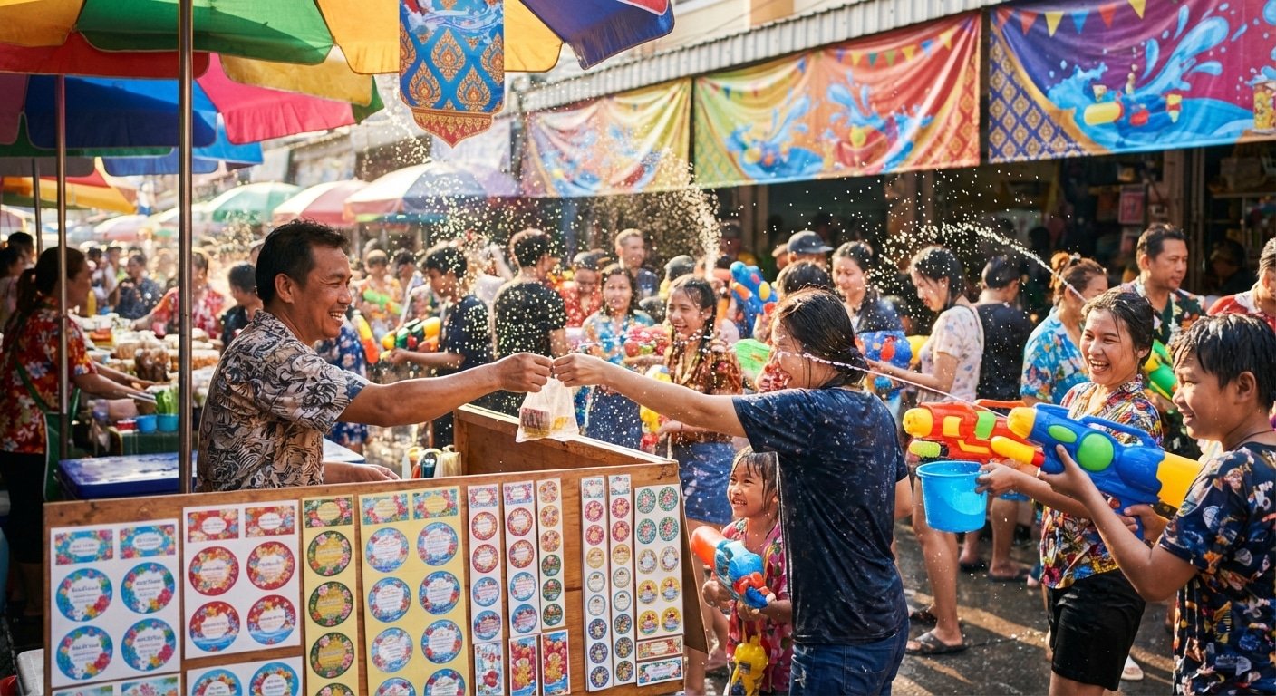 เทคนิคทำป้ายและสติ๊กเกอร์รับสงกรานต์ 2026 กระตุ้นยอดขาย - songkran-print-marketing-2026