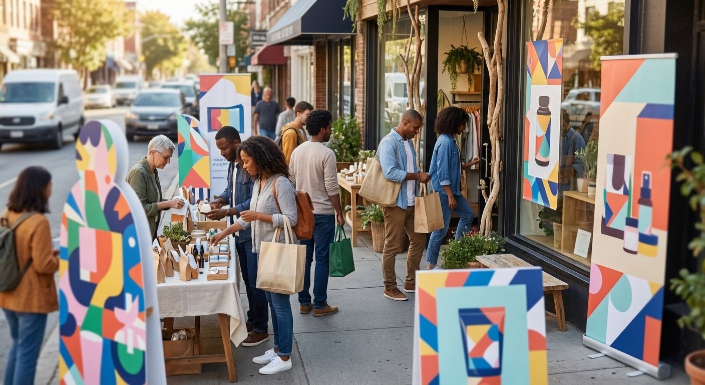 กลยุทธ์ดึงลูกค้าหน้าร้านด้วยป้ายสแตนดี้และโรลอัพ 2026 - standee-rollup-marketing-sme
