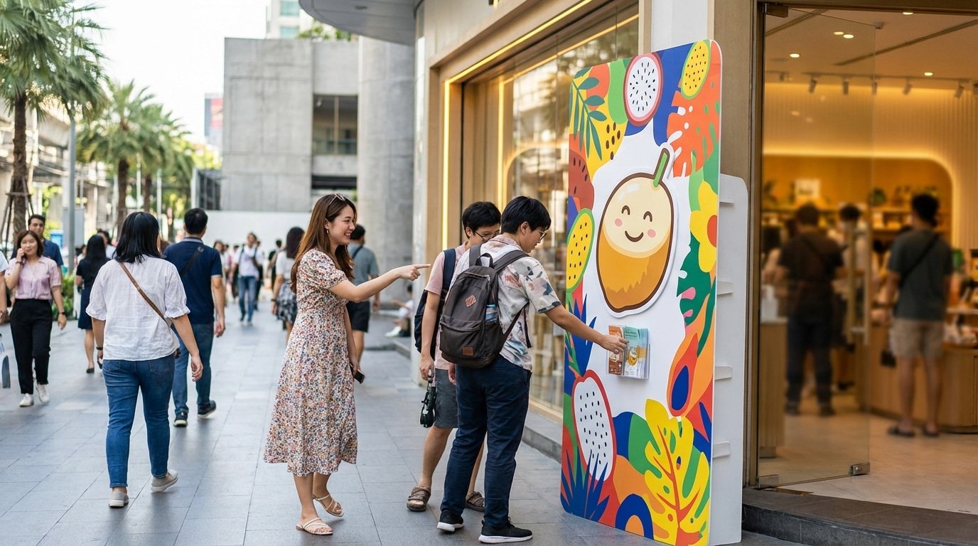 เทคนิคทำป้าย Standee หน้าร้าน เรียกลูกค้าเข้าร้านรัวๆ 2026 - standee-sign-marketing-tips