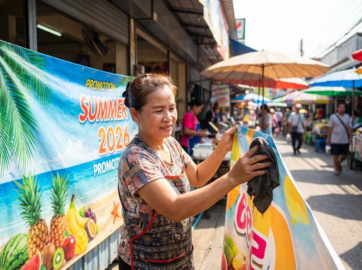 วิธีดูแลป้ายไวนิลรับหน้าร้อน 2026 ให้สีสดทนทาน ไม่ซีดไว! - summer-vinyl-banner-maintenance