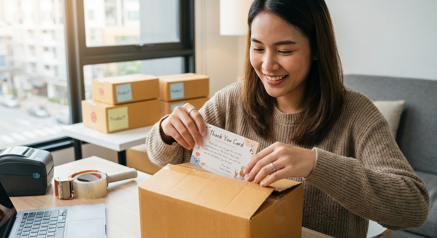 ยุค TikTok Shop 2026! ทำไม 'Thank You Card' ใบเล็กๆ ถึงสร้างรีวิว 5 ดาวได้ดีกว่ายิงแอด? - thank-you-card-marketing-strategy-tiktok-shop-2026