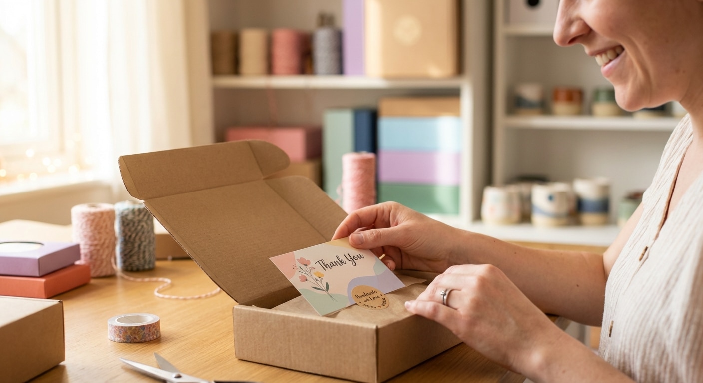 กลยุทธ์ทำการ์ดขอบคุณและสติ๊กเกอร์ติดกล่อง ดันยอดรีวิว SME - thank-you-card-sticker-marketing