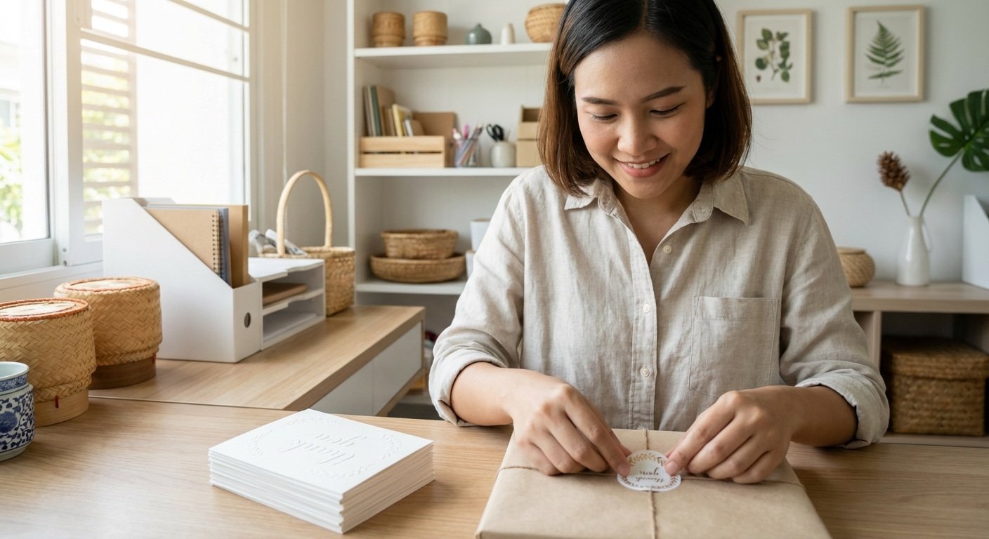 เคล็ดลับใช้สติ๊กเกอร์และการ์ดขอบคุณ ดันยอดรีวิวร้าน SME - thank-you-card-sticker-marketing