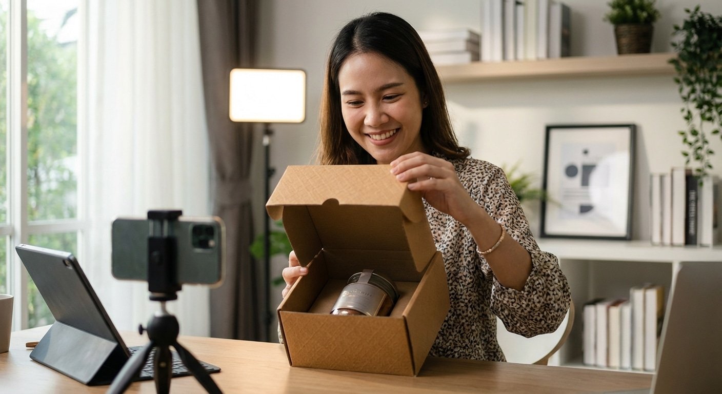 เทคนิคออกแบบสติ๊กเกอร์-แพ็กเกจจิ้ง 2026 กระตุ้นลูกค้ารีวิว - unboxing-sticker-design-trend